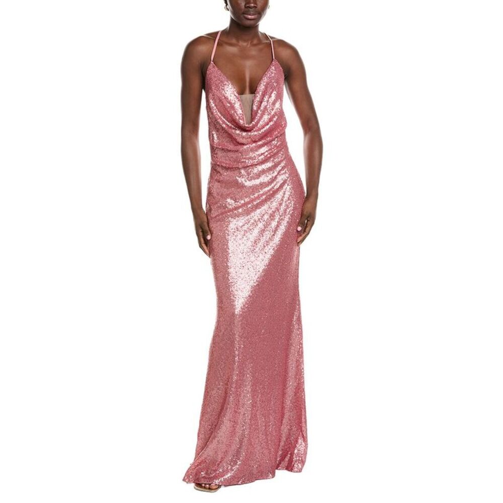 Rene Ruiz Womens  Draped Cowl Neckline Gown, Pink
